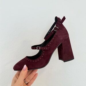 Bruno Premi Elegant Burgundy Suede Block Heel Mary Jane Shoes SZ IT 39 NWB